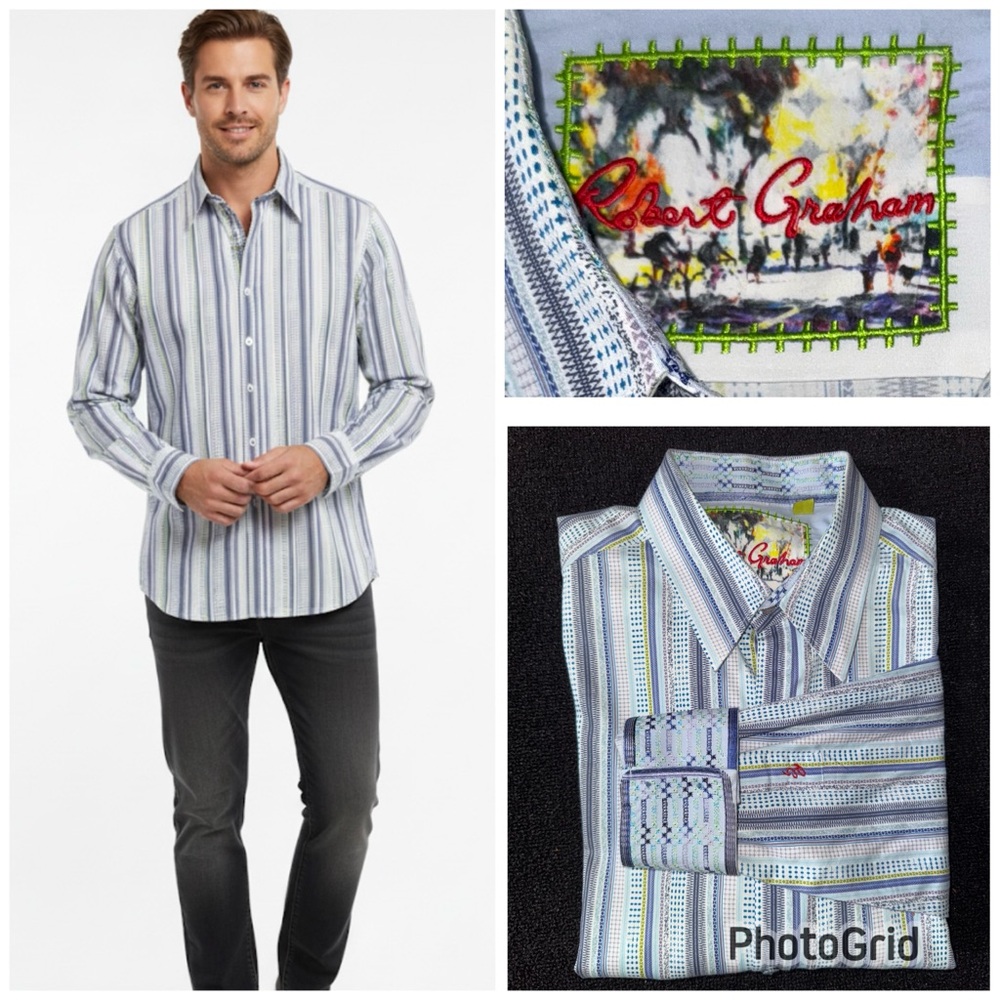 Robert Graham Men's Striped Flip
Contrast Cuff Shirt Size Large